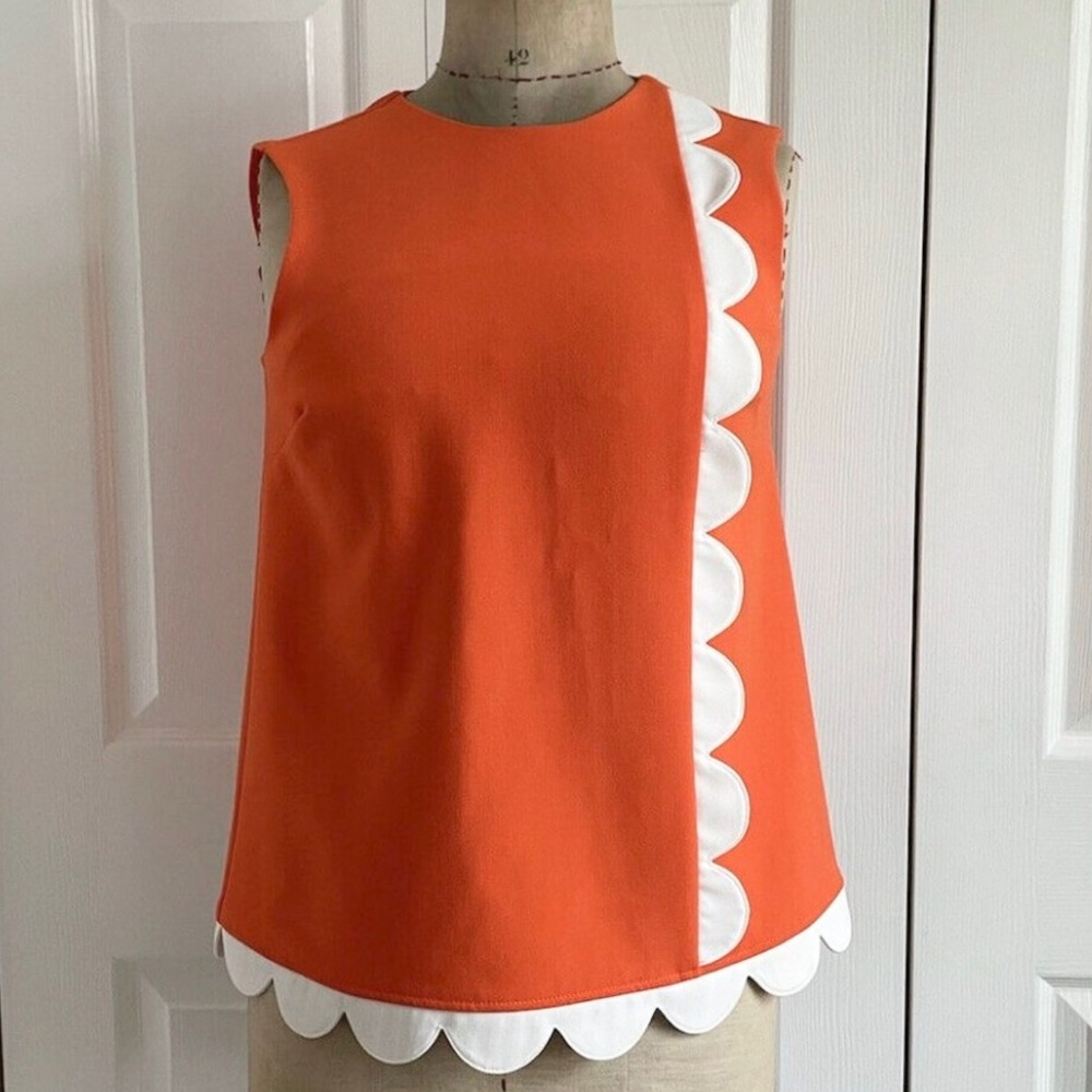 Victoria Beckham Orange Scalloped Top, XS